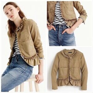 J. Crew Ruffle Chino Jacket Tan Khaki